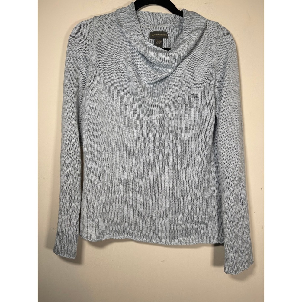 Banana Republic Sweater Light Blue 100% Silk Cowl Neck Knit Lightweight Size L